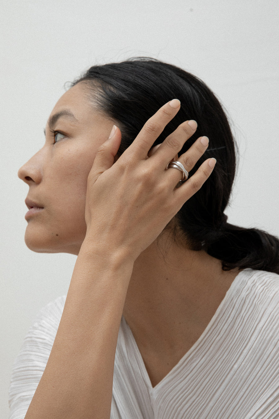 [SET]Three stone earrings & Roll on fusion ring