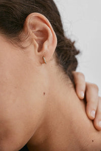14K] Round stone hoop - DAUGHTERS JEWELRY